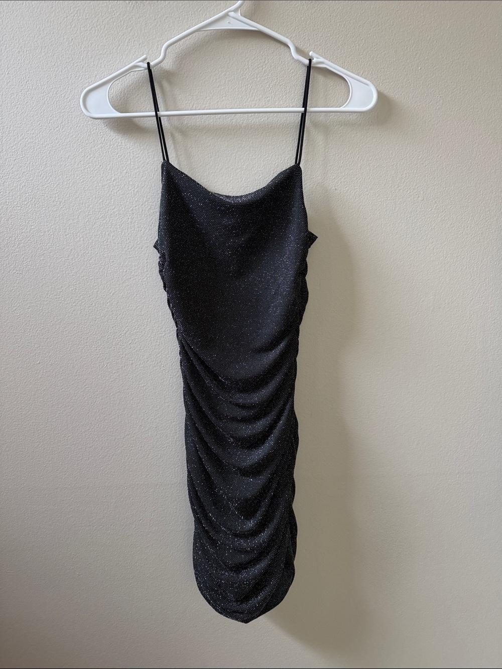 Princess Polly Black Sparkle Ruched Slip Mini Dress